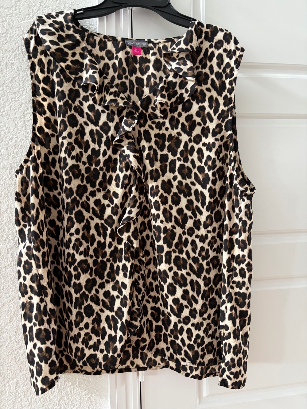 Vince Camuto Leopard Print Ruffle Sleeveless Top - Brown/Black/Cream